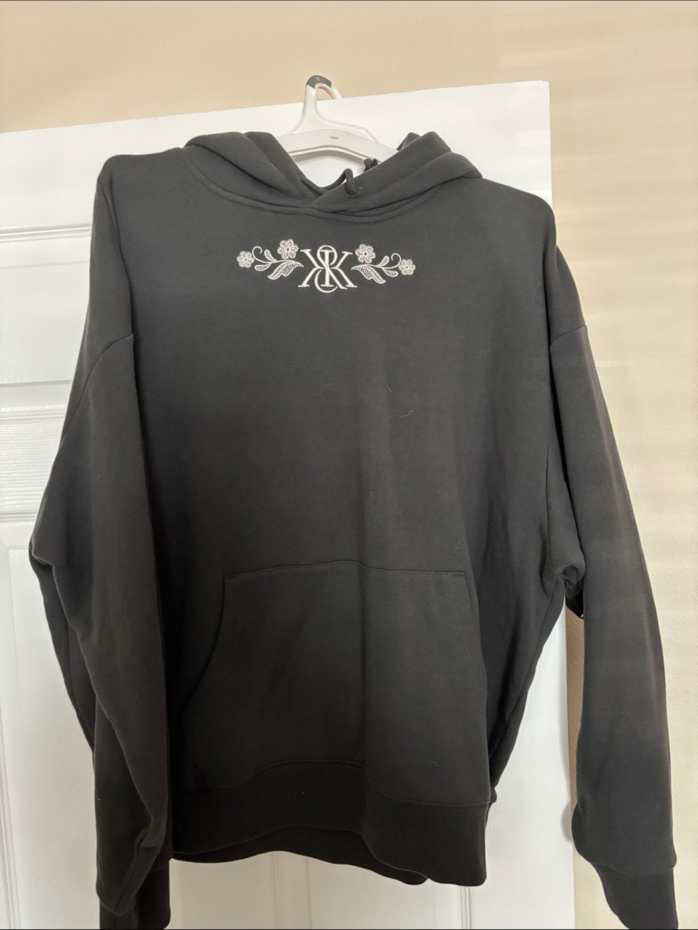 Kith Embroidered Black Hoodie with Floral Monogram
